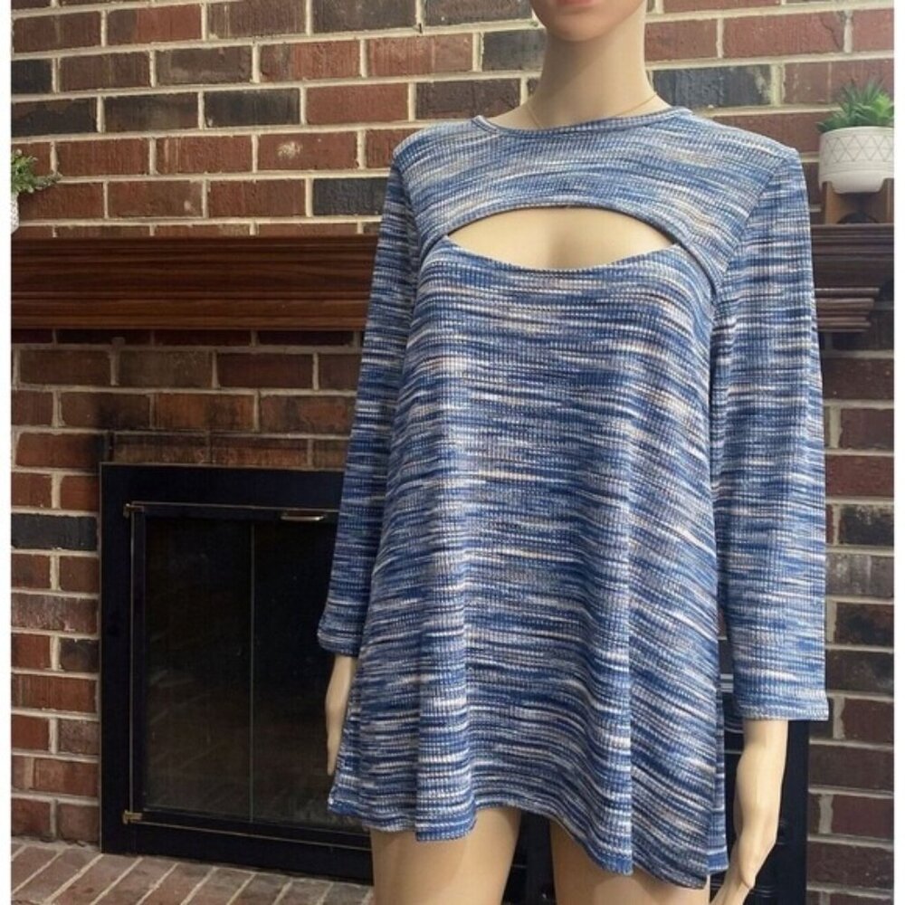 Lane Bryant Womens Size 18/20 Cut-Out Knit 3/4 Sleeve Shirt Blue Top Used - Picture 7 of 13